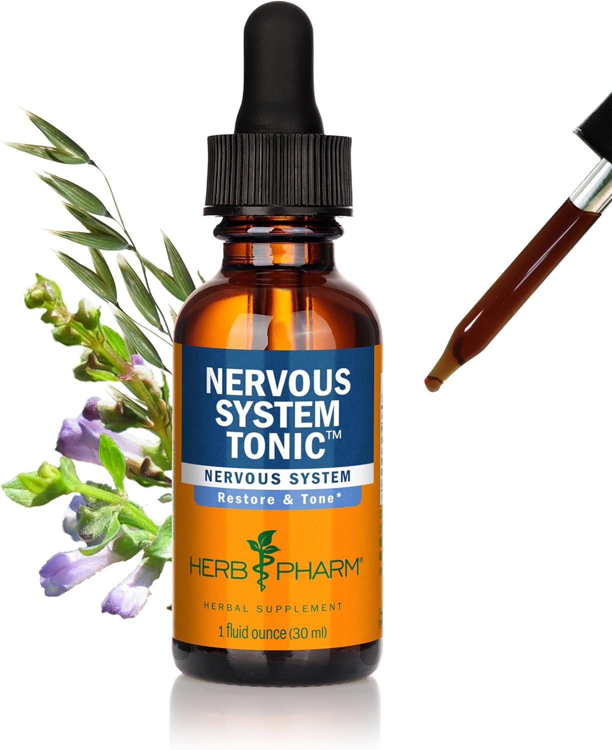 Herb Pharm Nervous System Tonic with St. John’s Wort, Organic Skullcap & Milky Oat | Liquid Extract for Calm, Emotional & Stress Support Supplement | Vegan, Non-GMO, Up to ~3 Week Supply, 1 oz*
