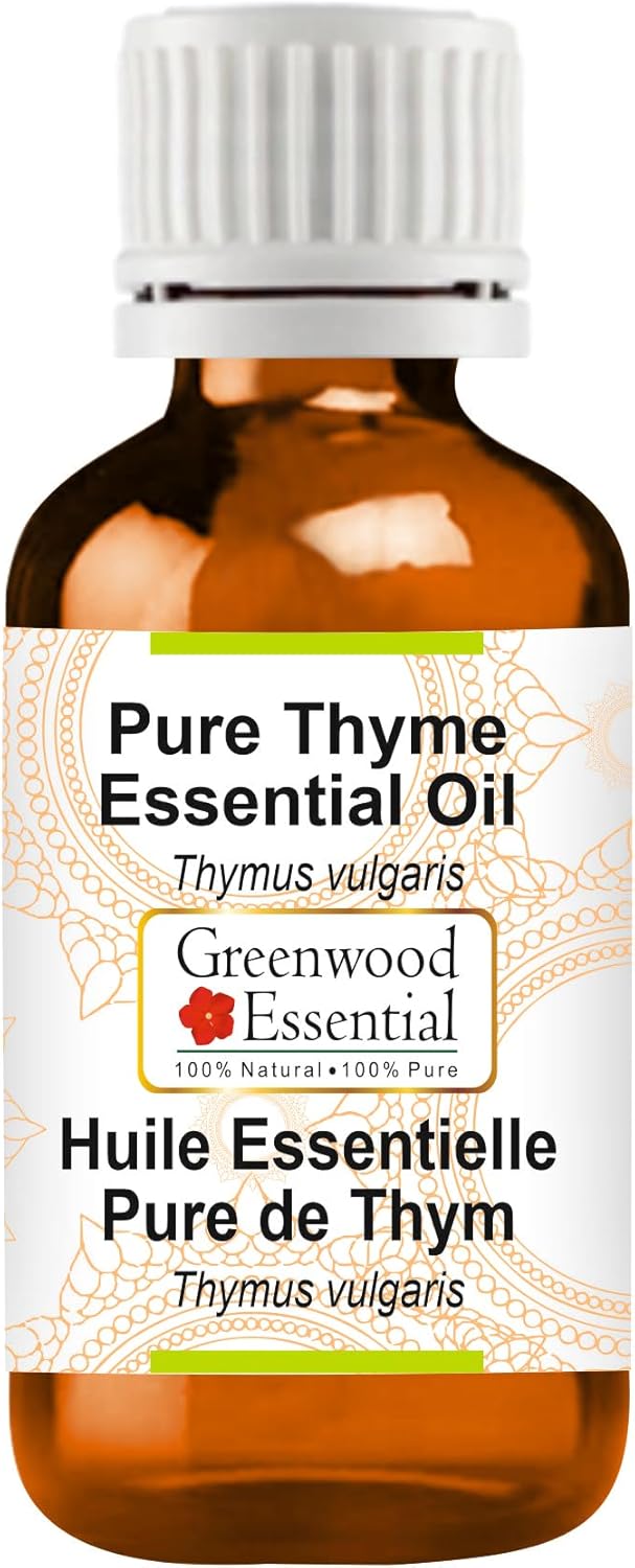 Greenwood Essential Thyme Essential Oil (Thymus vulgaris) Pure | Non-Sticky | Non-Greasy | Lightweight | Men & Women | All Skin Types | Steam Distilled 30ml (1 oz)