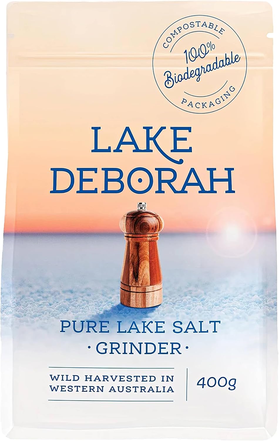 Pure Mineral Grinder Salt from Lake Deborah, Australia - Wild Harvested Lake Salt - 100% Natural, Microplastics, Heavy Metals and Pollutant-Free, Perfect for Cooking and Baking - 400g