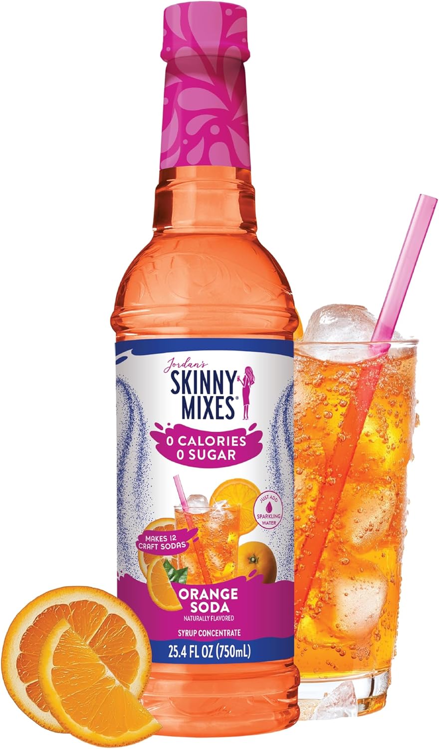 Jordan's Skinny Mixes Sugar Free Syrup, Orange Soda Flavor, Fruit Flavored Water Enhancer, Drink Mix for Iced Tea, Lemonade, Drinks, Low Calorie Water Flavoring, Dairy & Gluten Free Kosher, 25.4 Fl Oz