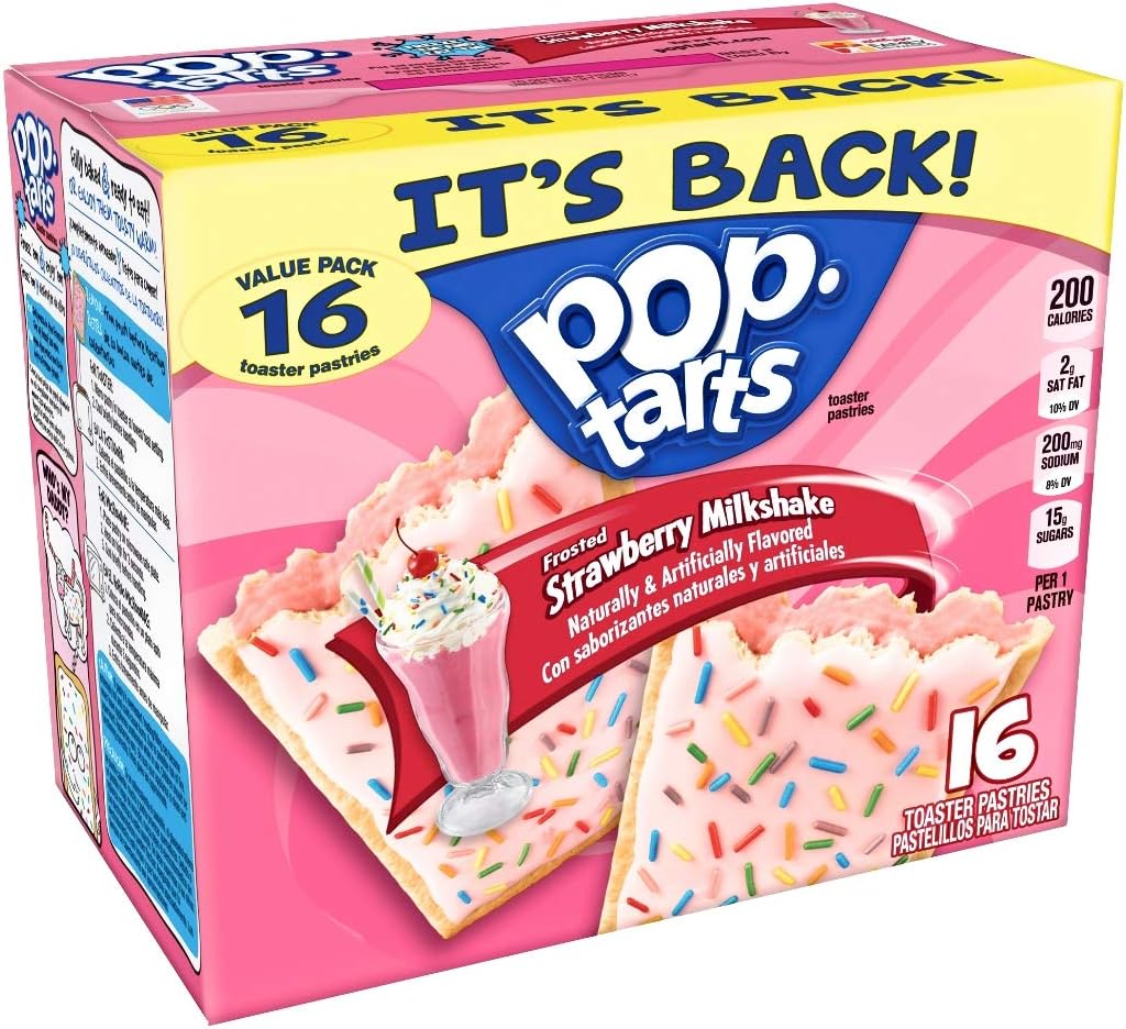 Kellogg’s Pop-Tarts Breakfast Toaster Pastries, Frosted Strawberry Milkshake, 28.2 oz, Value Pack (16 Count)
