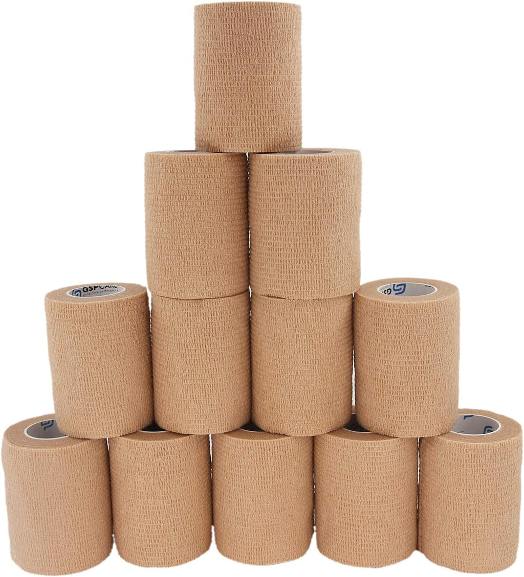 Self Adhesive Wrap Cohesive Bandages 12 Count 3" x 5 Yards, Medical Tape, Adhesive Flexible Breathable First Aid Non Woven Rolls, Stretch Athletic, Ankle Sprains & Swelling, Sports