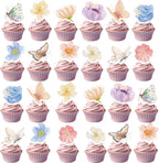 48Pcs Floral Party Cupcake Toppers for Wildflower Birthday Baby Shower Garden Floral Fairy Party Decorations