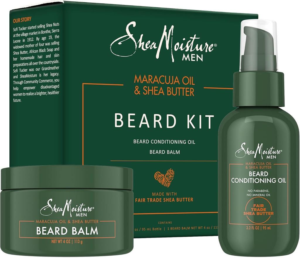 Shea Moisture Beard Care Gift Set – Natural Beard Oil & Beard Balm Scented with Essential Oils, Gift for Men (2 Piece Set)