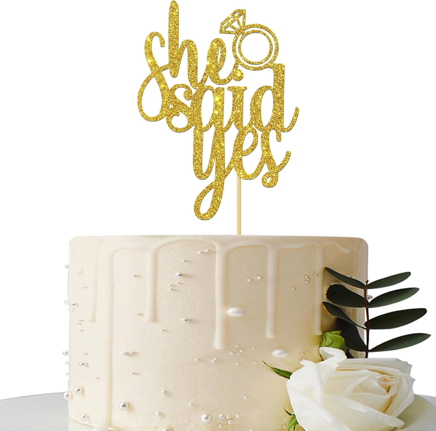 Gold Glitter She Said Yes Cake Topper - for Engagement/Bridal Shower/Wedding Shower/Proposal/Bachelorette Party Decorations