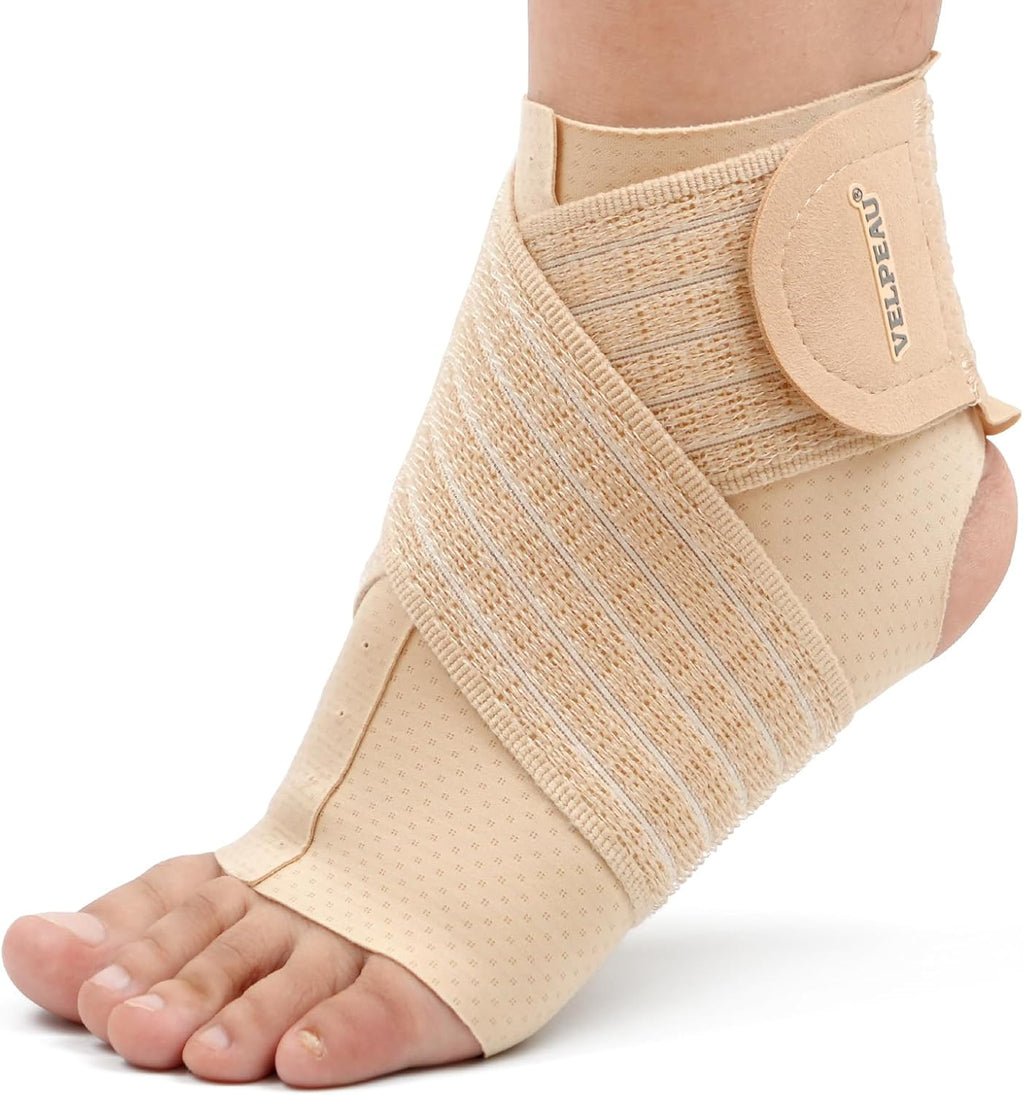 Velpeau Foot & Ankle Support Brace Compression Sleeve with Adjustable Strap, Elastic Wrap for Plantar Fasciitis, Achilles Tendonitis, Sprained, Sports Bandage Sock for Men & Women(Single, Khaki, M)