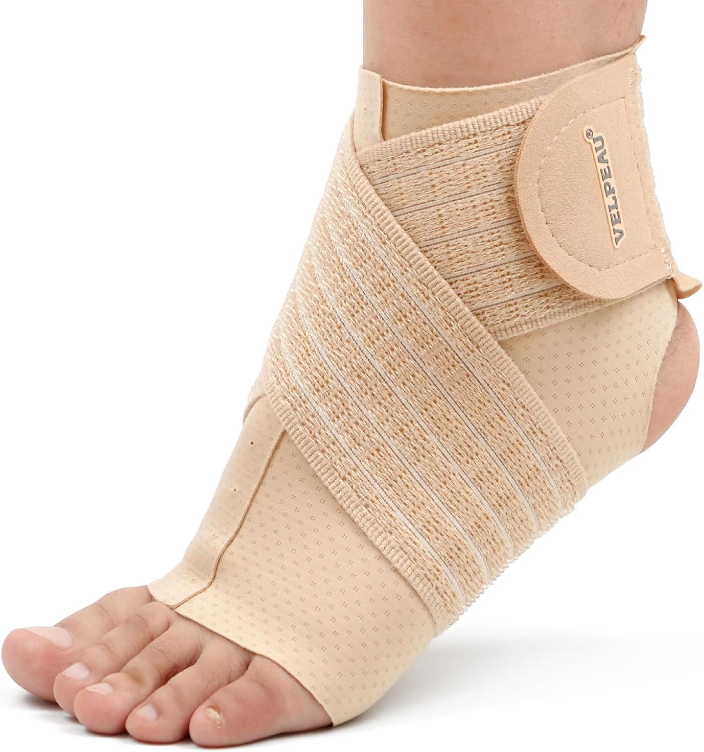 Velpeau Foot & Ankle Support Brace Compression Sleeve with Adjustable Strap, Elastic Wrap for Plantar Fasciitis, Achilles Tendonitis, Sprained, Sports Bandage Sock for Men & Women(Single, Khaki, M)