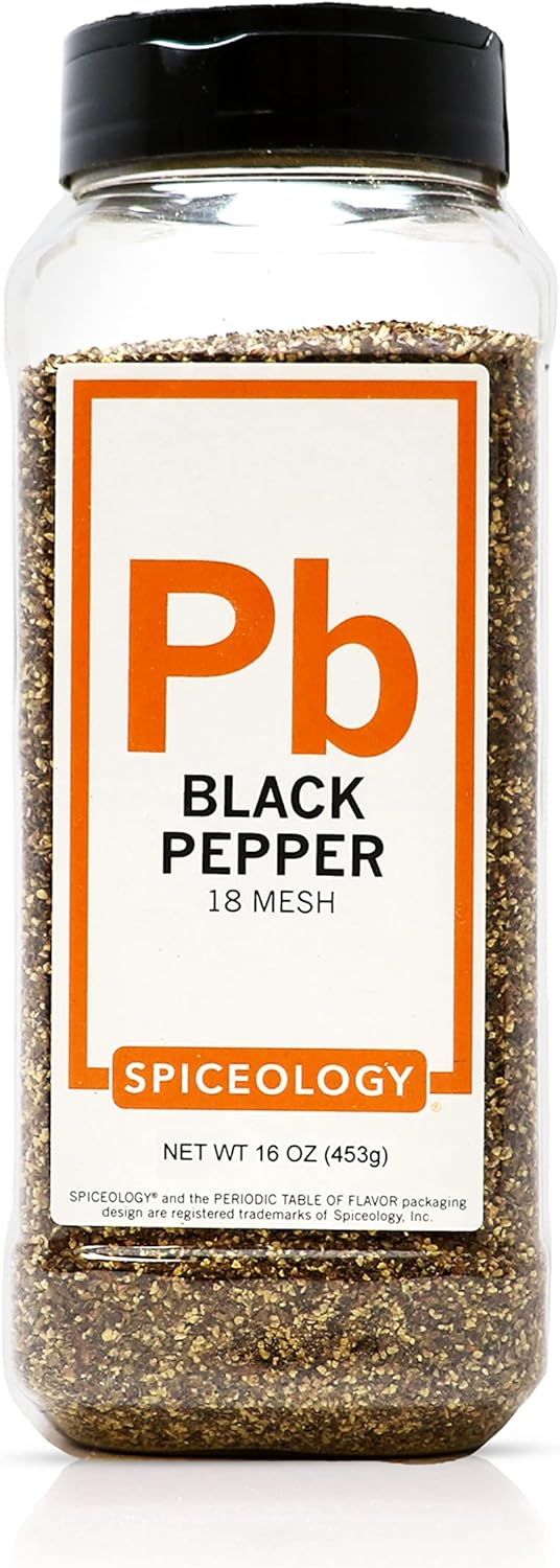 Spiceology - 18 Mesh Ground Black Pepper - Semi-Coarse - For Use On: Beef, Pork, Chicken, Fish, Game or Vegetables - Bulk Pepper Spices and Seasonings for Home Cooks, Chefs, and Professional Kitchens - 16 oz