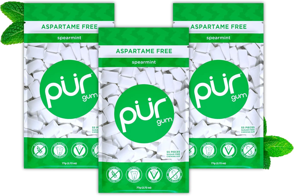 PUR Gum | Aspartame Free Chewing Gum | 100% Xylitol | Natural Spearmint Flavored Gum, 55 Pieces (Pack of 3)
