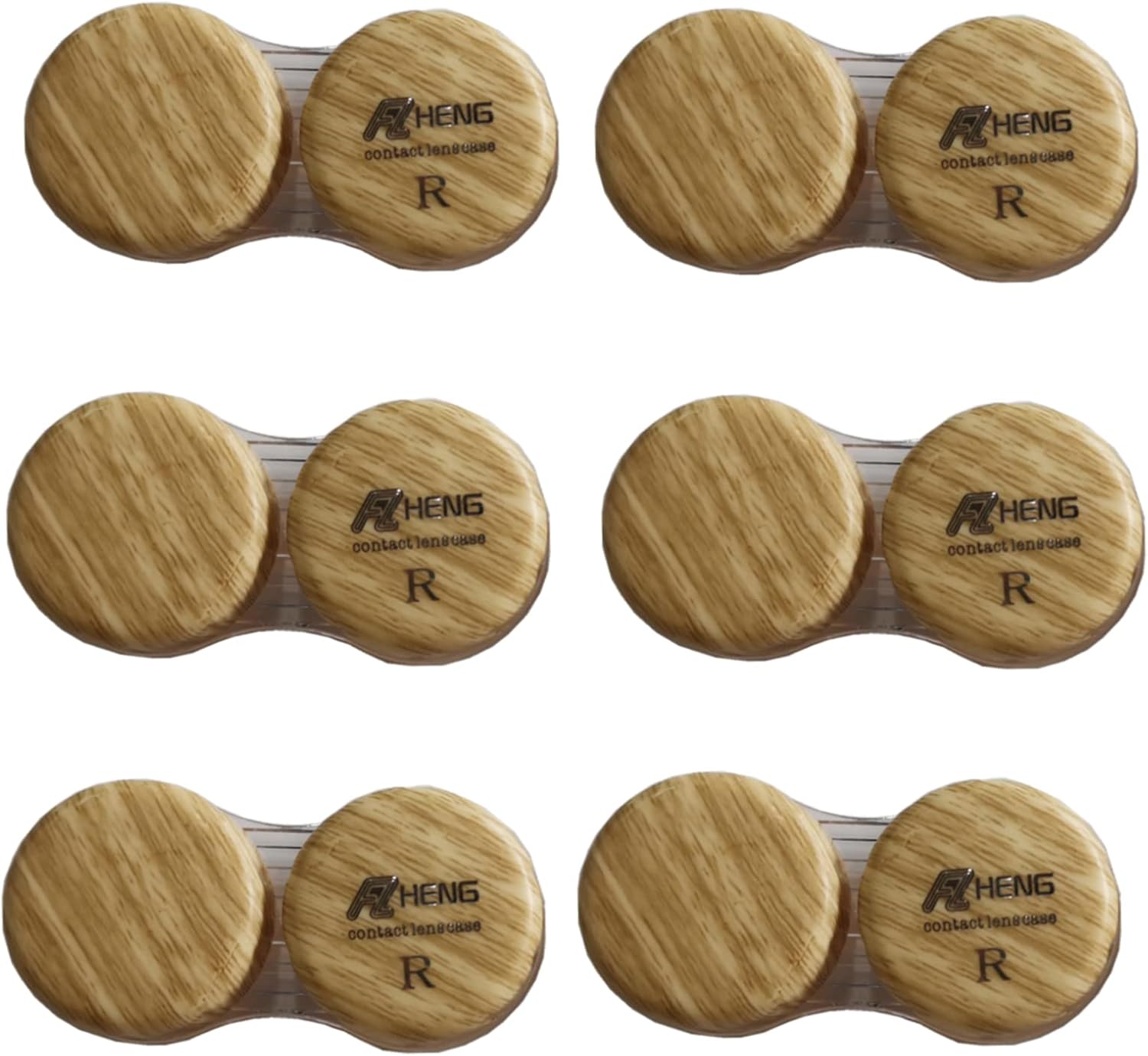 MUDOR 6 Pack Wood Grain Contact Lens Case, Contact Lens Box Holder Container Soak Storage Kit, Mini Contact Lens Travel Case with Leak-Proof Packaging,Wood color