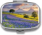 Portable Medicine Box, Texas Bluebonnets Scenery Printed Mini Rectangle Pill Case Pocket Medicine Box Pill Container Travel Jewelry Box Pill Holder Portable Vitamin Storage Box