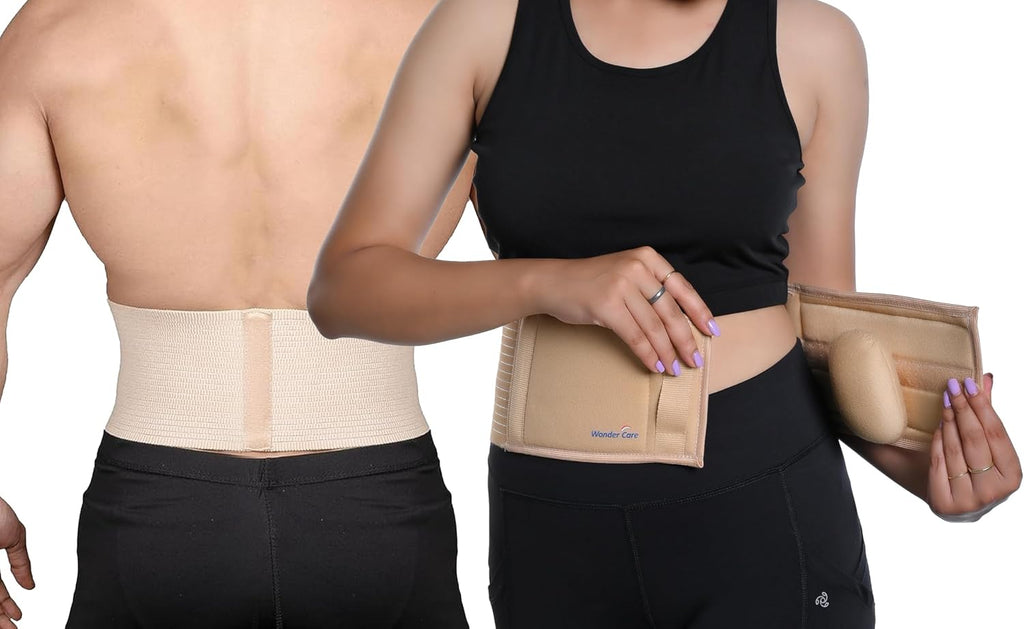 Wonder Care- Umbilical Hernia Support Belt Abdominal Binder for Belly Button Hernias or Navel Hernias, Hernia pain relief Brace, Beige (L, 36"-40")