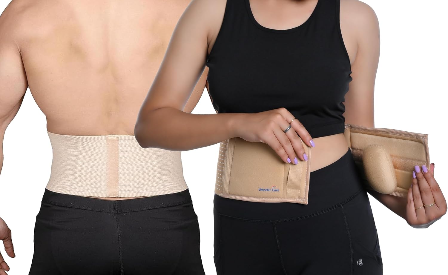 Wonder Care- Umbilical Hernia Support Belt Abdominal Binder for Belly Button Hernias or Navel Hernias, Hernia pain relief Brace, Beige (L, 36"-40")