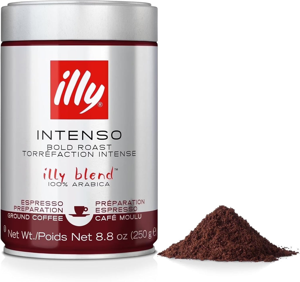 illy Intenso Ground Espresso Coffee, Bold Roast, Intense, Robust and Full Flavored With Notes of Deep Cocoa, 100% Arabica Coffee, No Preservatives, 8.8 Ounce Can (Pack of 1)