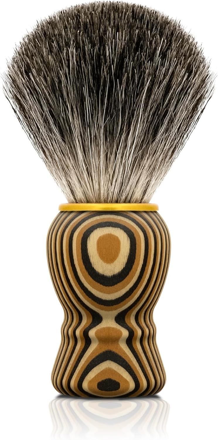 Hand Crafted Pure Badger Shaving Brush for Wet Shave, Soft Bristle, Art Annual Ring Wood Handle, Best Gift for Bearded Man
