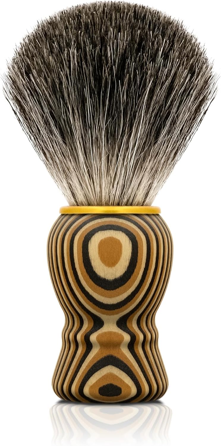 KIKC Hand Crafted Pure Badger Shaving Brush for Wet Shave, Soft Bristle, Art Annual Ring Wood Handle, Best Gift for Bearded Man