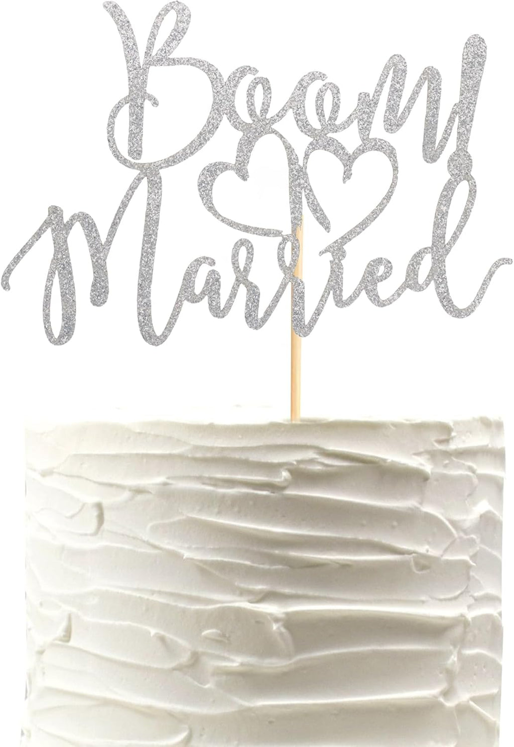 BOOM! Married Wedding Cake Topper, Funny Cake Topper, Quirky, Nerdy Topper, Married Bridal Shower, Engagement Wedding Party Supplies - Silver Glitter