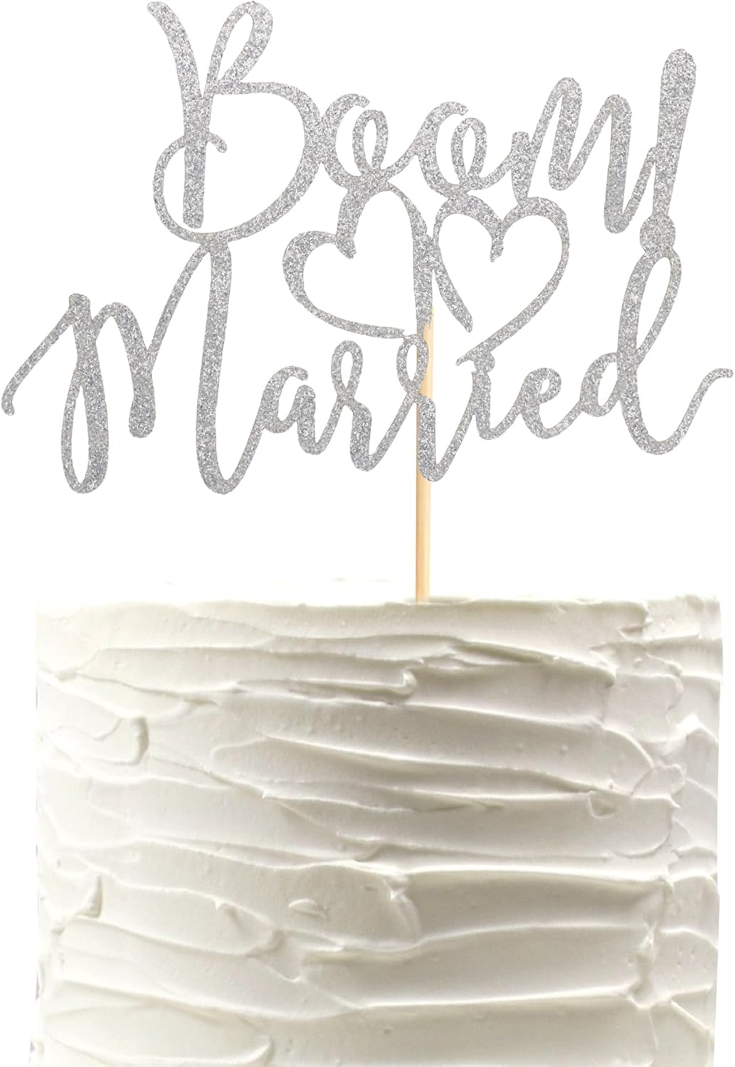 BOOM! Married Wedding Cake Topper, Funny Cake Topper, Quirky, Nerdy Topper, Married Bridal Shower, Engagement Wedding Party Supplies - Silver Glitter