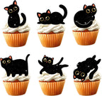 18pcs Cute Black Cat Cupcake Toppers for Boys Girls Pet Baby Shower Kitten Meow Party Supplies Favor Glitter Black Cat Themed Birthday Party Decorations