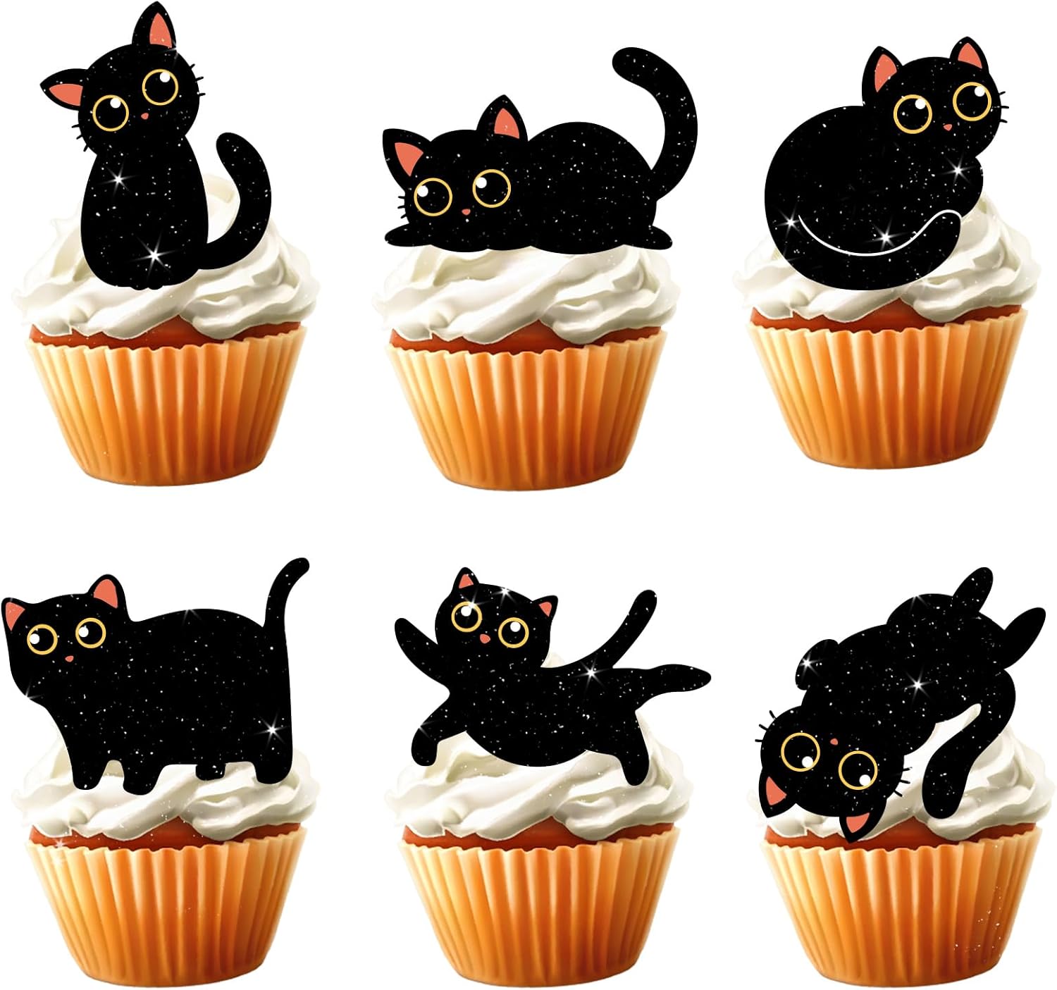18pcs Cute Black Cat Cupcake Toppers for Boys Girls Pet Baby Shower Kitten Meow Party Supplies Favor Glitter Black Cat Themed Birthday Party Decorations