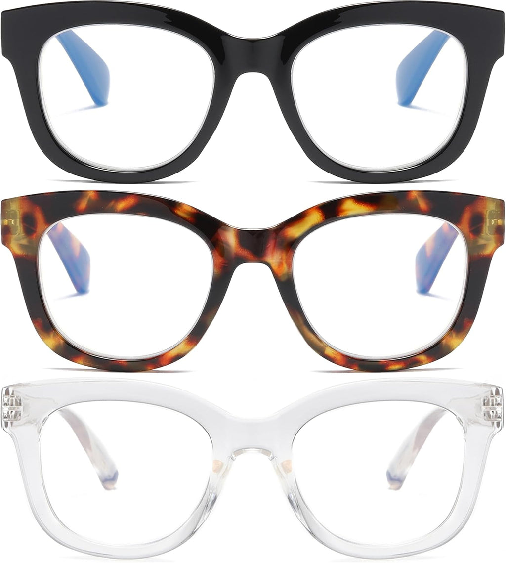 Oversized Reading Glasses for Women,3 Pack Blue Light Blocking Computer Spring hinge Readers+2.50