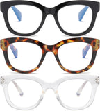 Oversized Reading Glasses for Women,3 Pack Blue Light Blocking Computer Spring hinge Readers+2.50