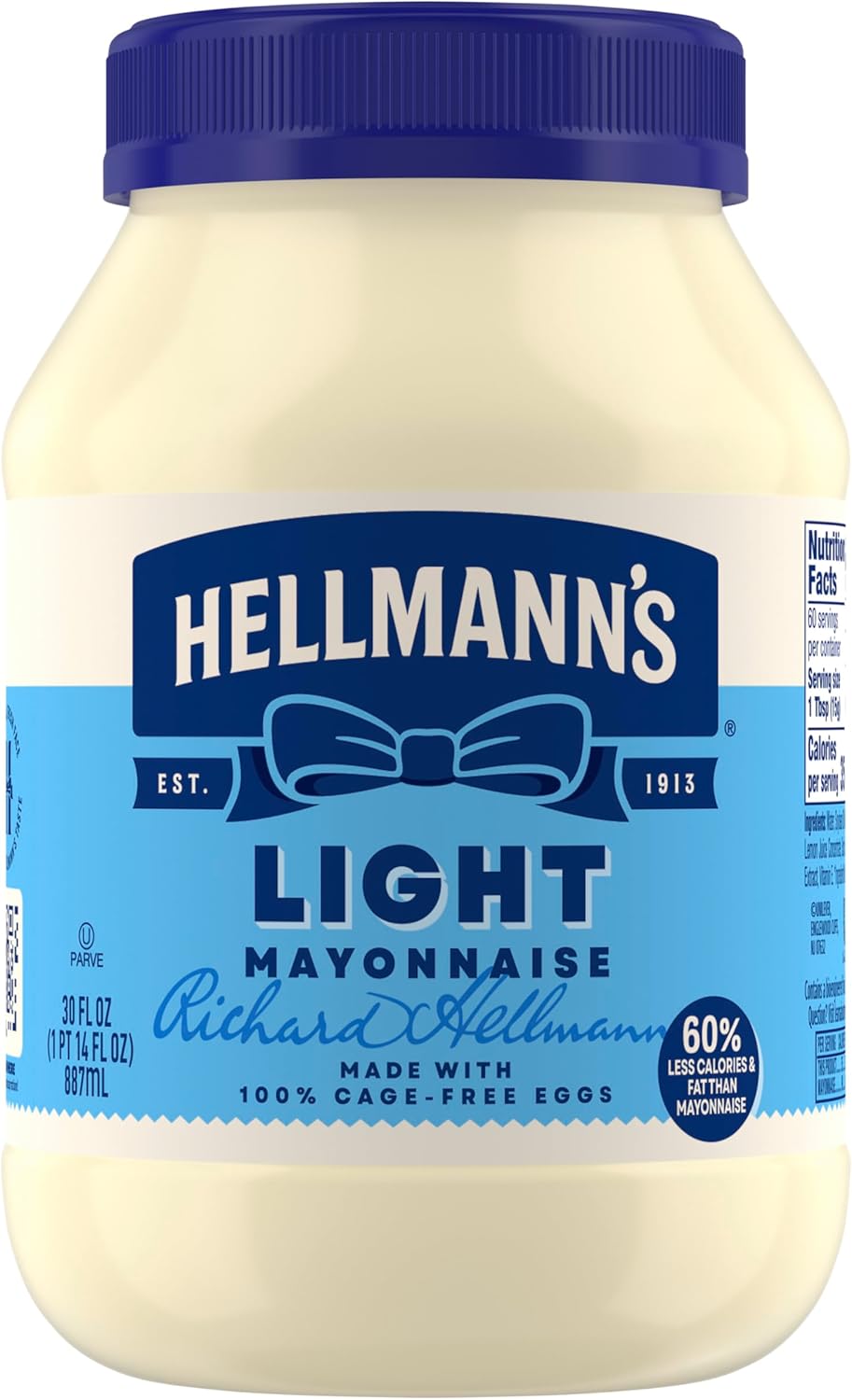 Hellmann's Light Mayonnaise For A Creamy Condiment for Sandwiches and Simple Meals Light Mayo Made With 100% Cage-Free Eggs 30 oz