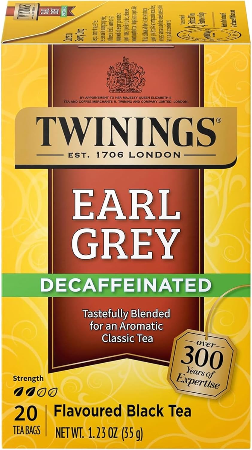 Twinings Decaffeinated Earl Grey Black Tea Individually Wrapped Bags, 20 Count (Pack of 1), Flavoured with Citrus and Bergamot, Enjoy Hot or Iced, 20 Teabags