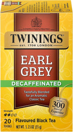Twinings Earl Grey Decaf Black Tea - Refreshing Earl Grey Decaffeinated Tea Bags with the Flavor of Bergamot and Citrus, Individually Wrapped Decaf Tea Bags, 20 Count