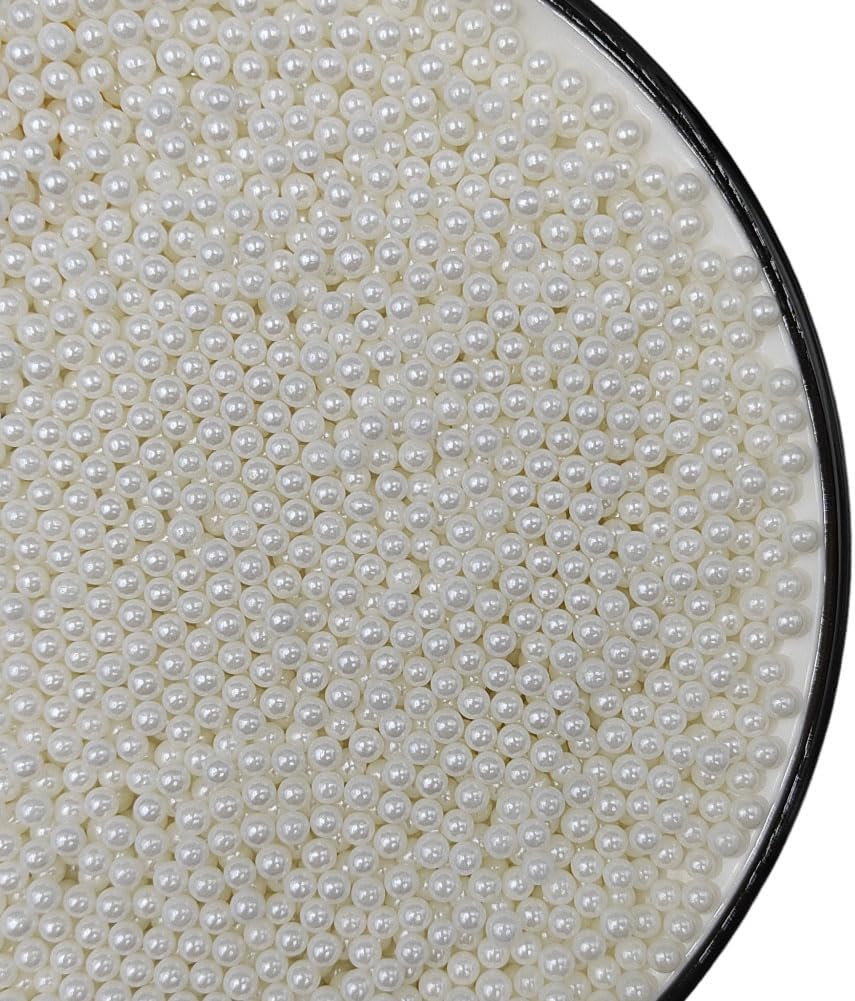 Homankit White Pearl Sprinkles Edible Pearls for Cake Decorating, 4mm 120g/4.23OZ Sugar Pearl Cake Decorations for Baking Cookie Cupcake Toppers Ice Cream Toppings Birthday Wedding Supplies