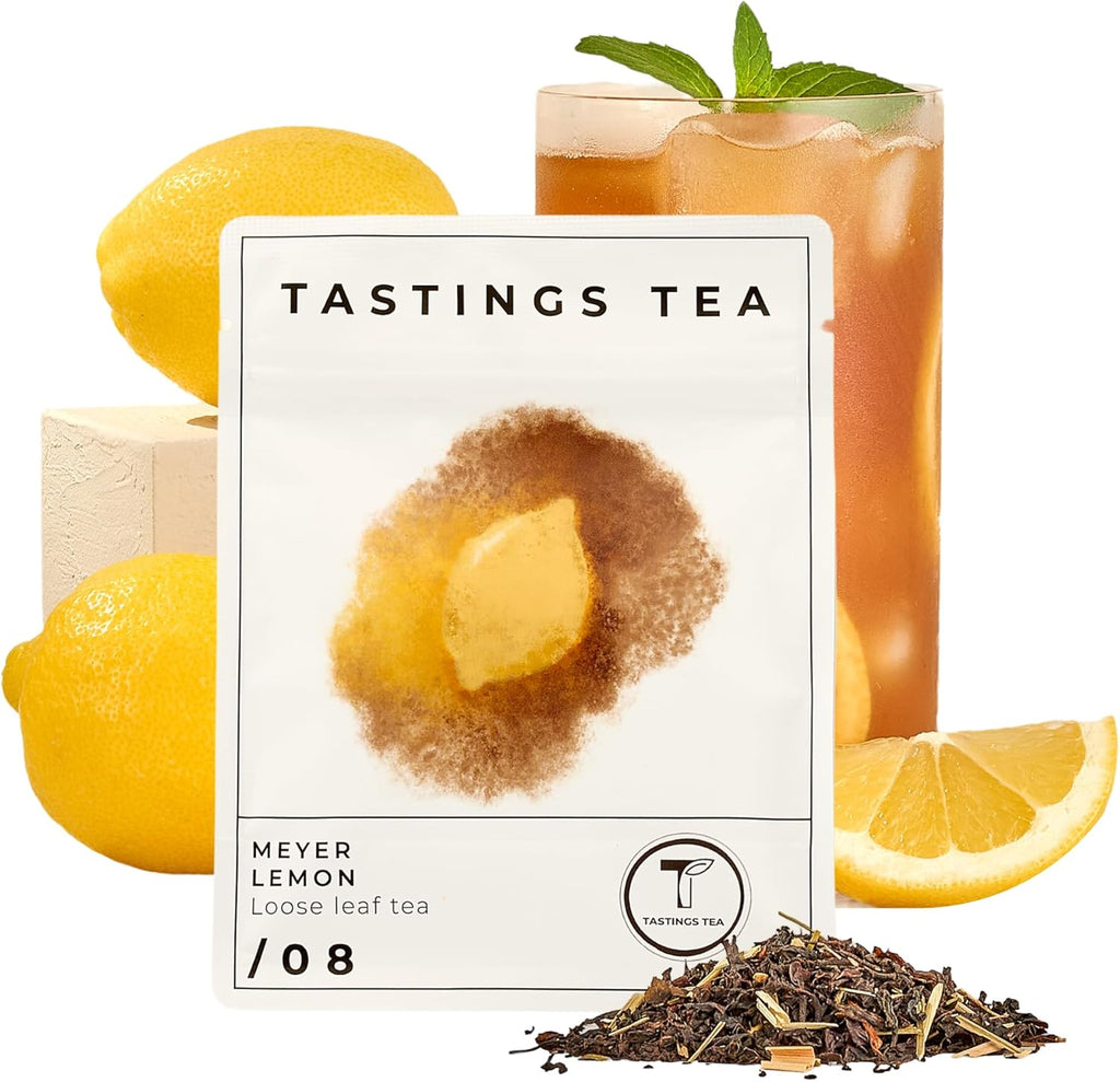 Tastings Tea Meyer Lemon Loose Leaf, 2 oz | Unsweetened Black Citrus Blend & Fruit Infusion with Lemongrass & Peel | Hot or Iced Cold Brew | Small Batch & Sustainably Sourced | Resealable Pouch