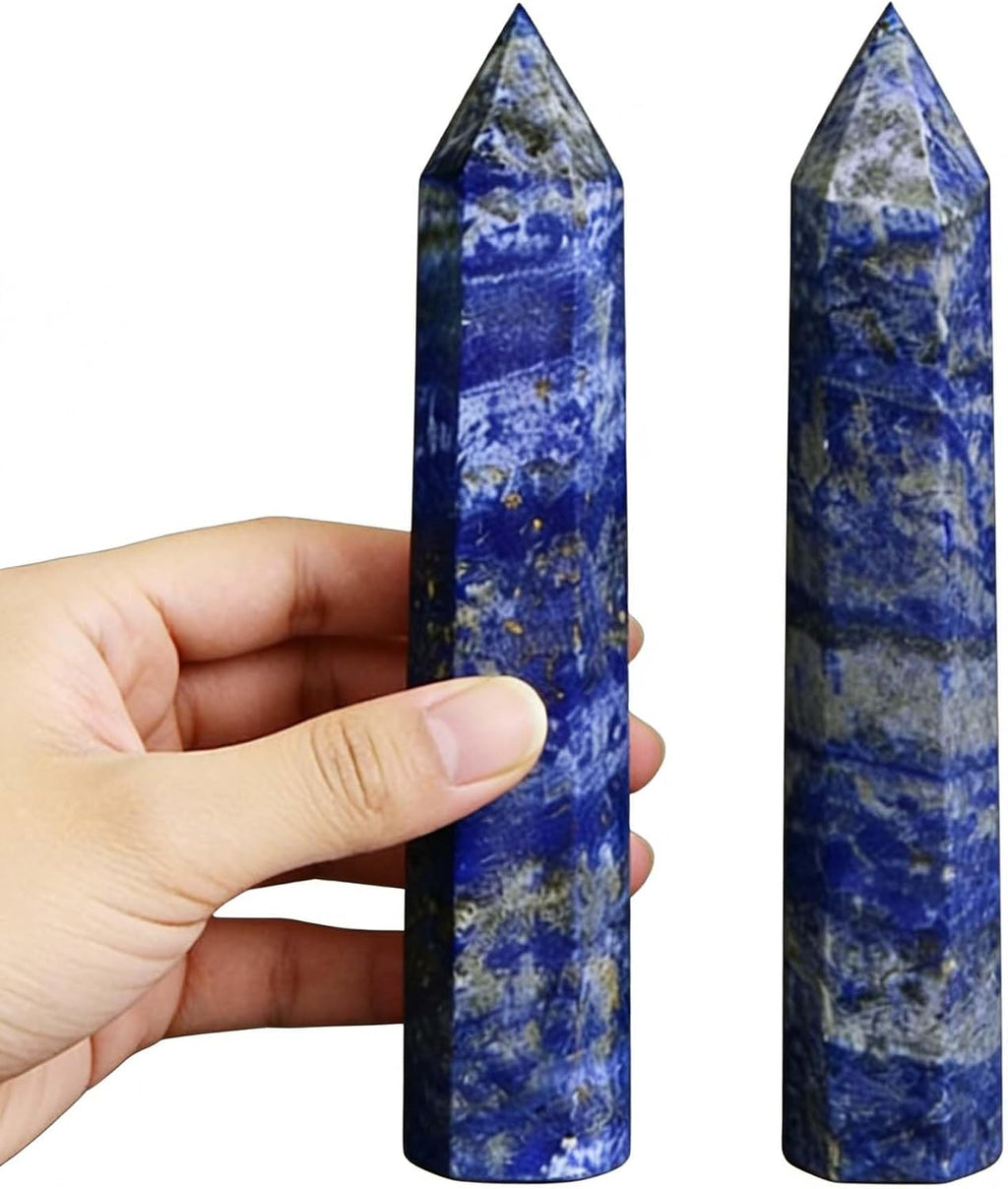 AierCrystal 2pcs Natural Crystal Point Wand Set,Hand-Finely Polished,Meditation Healing Purification,Full-Scenario Decoration Display for Home Office,Holiday Gifting(15cm Big Wand 2pcs Lapis Lazuli)