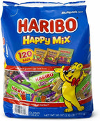 HARIBO Happy Mix Gummy Variety Pack, 120 Mini Bags (50 oz) – Goldbears, Twin Snakes & Wild Berry, Individually Wrapped Bulk Candy