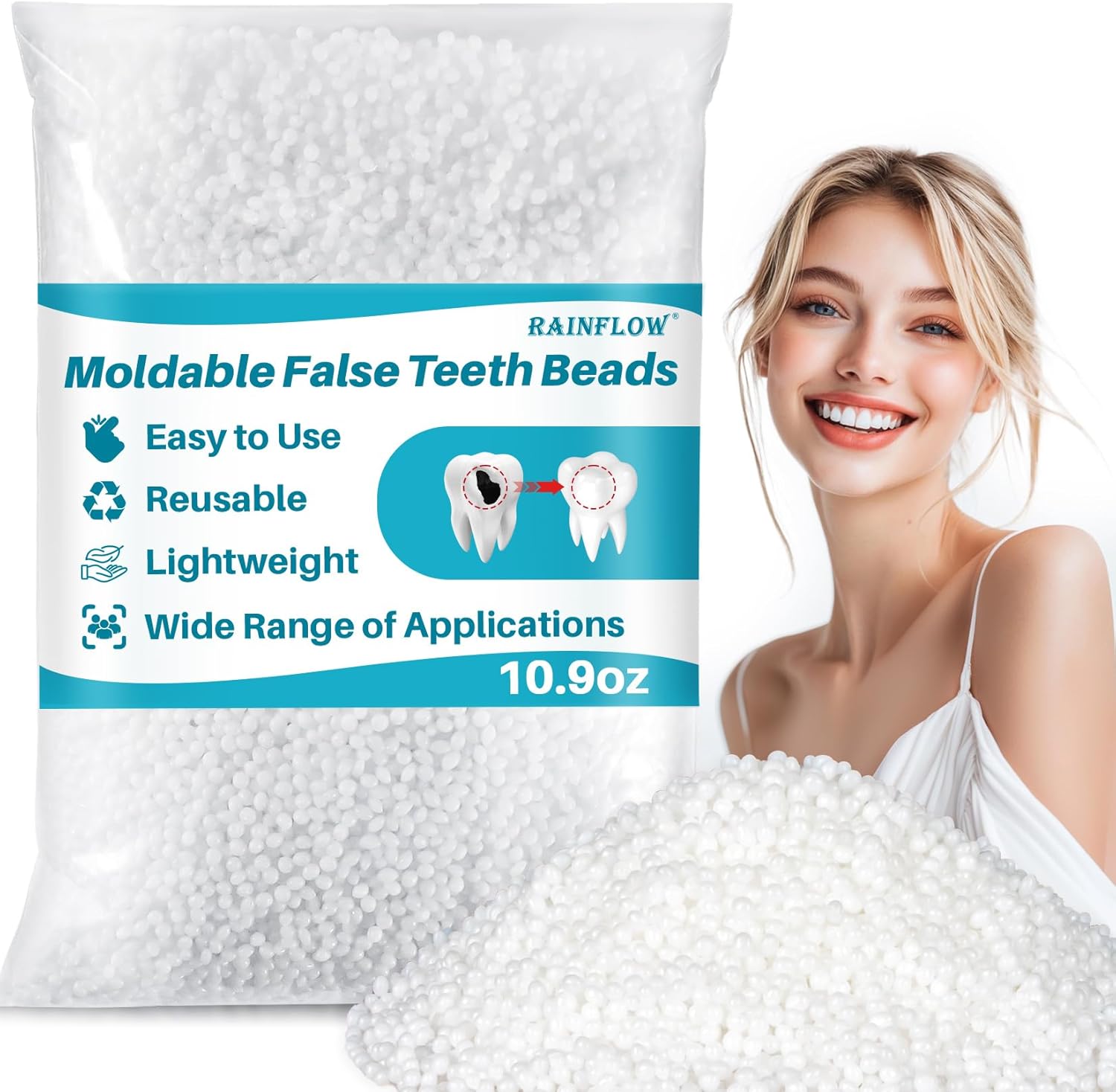 10.9oz Repair Thermoplastic Teeth Beads - Tooth Repair Kit,Moldable False Teeth Beads for DIY Tooth Filling,Moldable Thermal Beads for Halloween Vampire Teeth Fangs