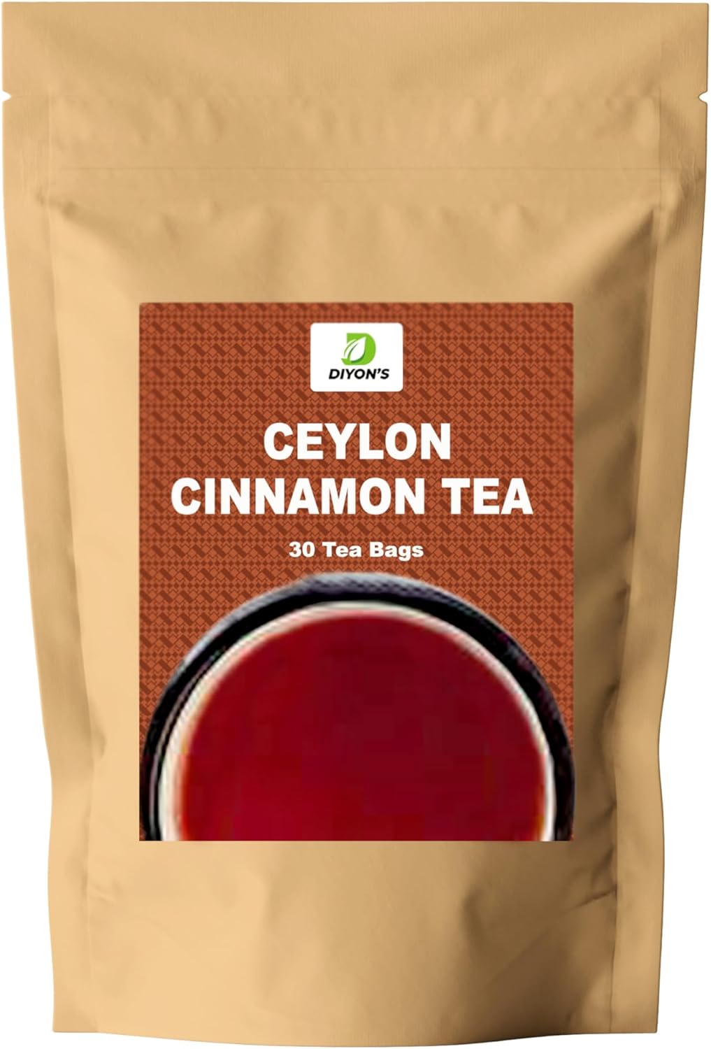 Ceylon Cinnamon 30 Tea Bags, Made with 100% Ceylon Cinnamon Sticks Packed with Kraft Stand Up Resealable Pouch.