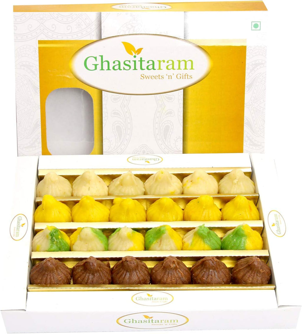 Ghasitaram Gifts Indian Sweets - Sweets Ganesha Chaturthi Gifts Modaks Sugarfree Kaju Mawa Mix Modaks 400 GMS
