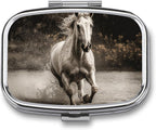 Horse Running by The Water Pill Box,2 Compartments Square Pills Container,Portable for Pocket Or Purse Pill Organizer to Hold Vitamins,Medication,Fish Oil,etc