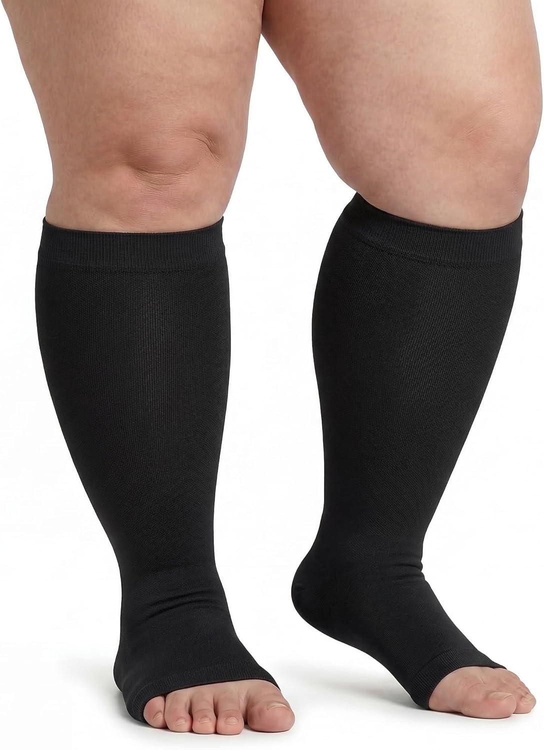 5XL Plus Size Knee High Compression Socks, Wide Calf Compression Stockings for Men Women, Open Toe, Support for DVT, Varicose Veins, Edema, Shin Splints Relief - Nurses, Pregnancy, Travel