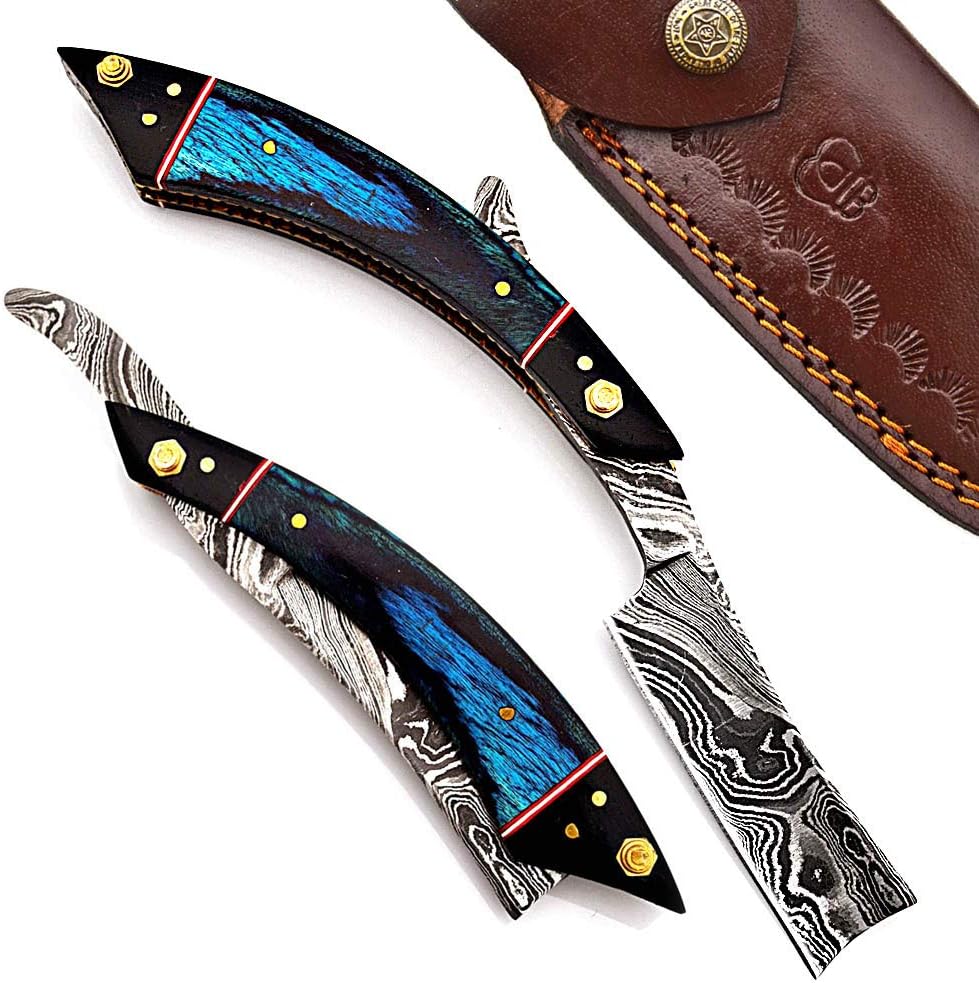 Damascus Steel Straight Razor Folding Razor With Shaving Ready Classic Barber Blade Edge, Men Straight Razor, Leather Case + Strop, Close Shave, Great Gift R-27
