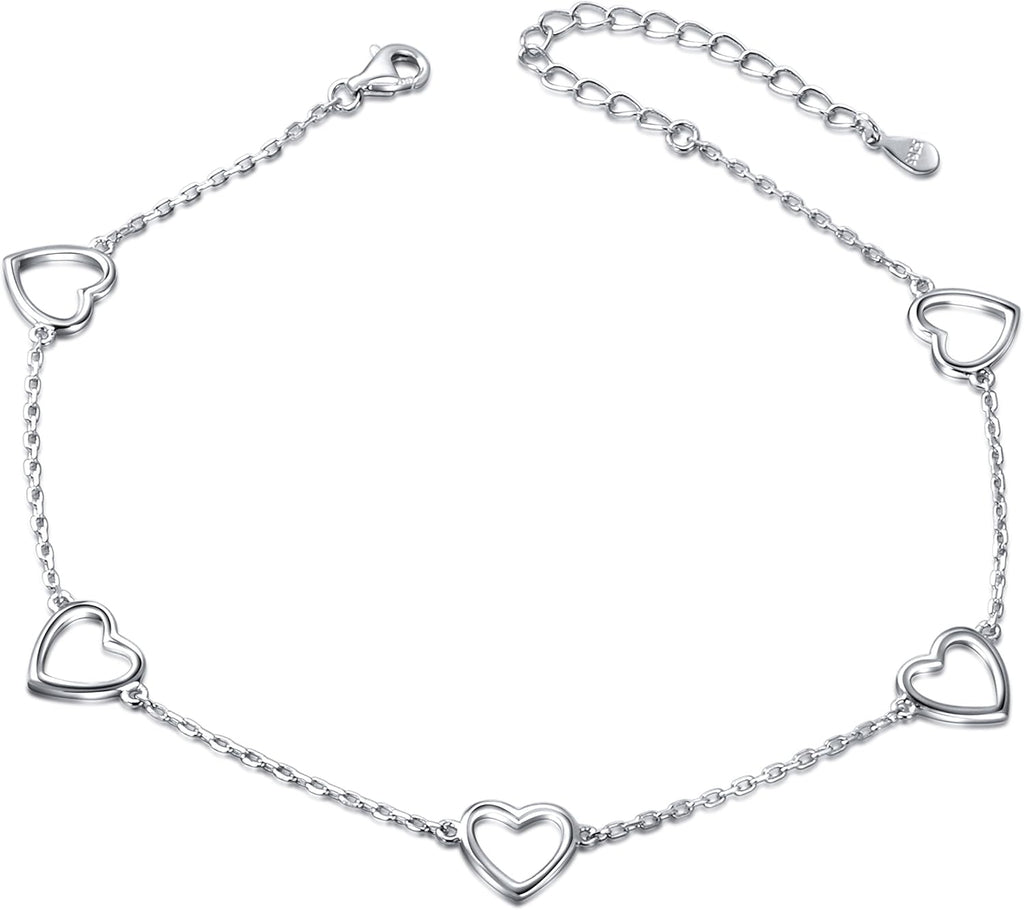 DAOCHONG Anklet for Women S925 Sterling Silver Adjustable Foot Heart Lotus Infinity Moon Srars Flower Pearl Multilayer Layered Ankle Bracelet Beach Jewelry