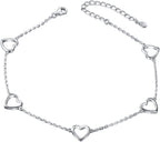 DAOCHONG Anklet for Women S925 Sterling Silver Adjustable Foot Heart Lotus Infinity Moon Srars Flower Pearl Multilayer Layered Ankle Bracelet Beach Jewelry