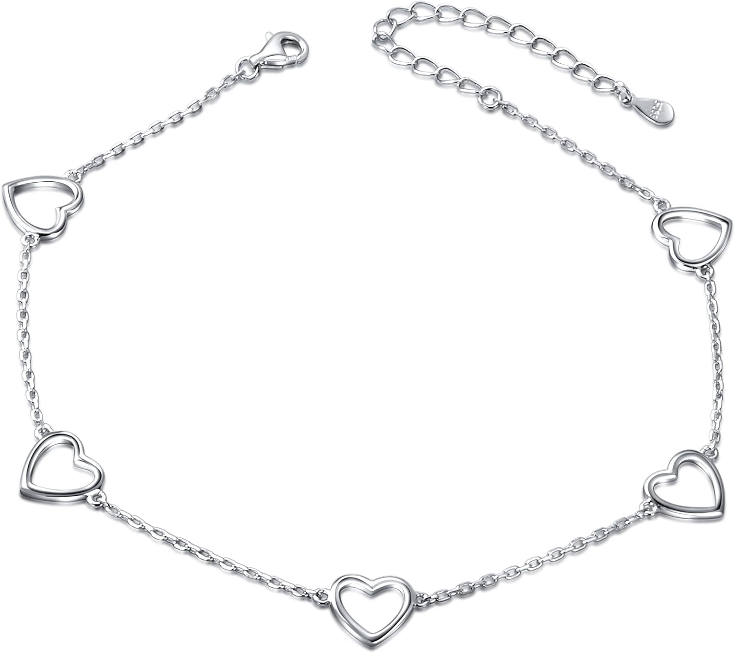 DAOCHONG Anklet for Women S925 Sterling Silver Adjustable Foot Heart Lotus Infinity Moon Srars Flower Pearl Multilayer Layered Ankle Bracelet Beach Jewelry