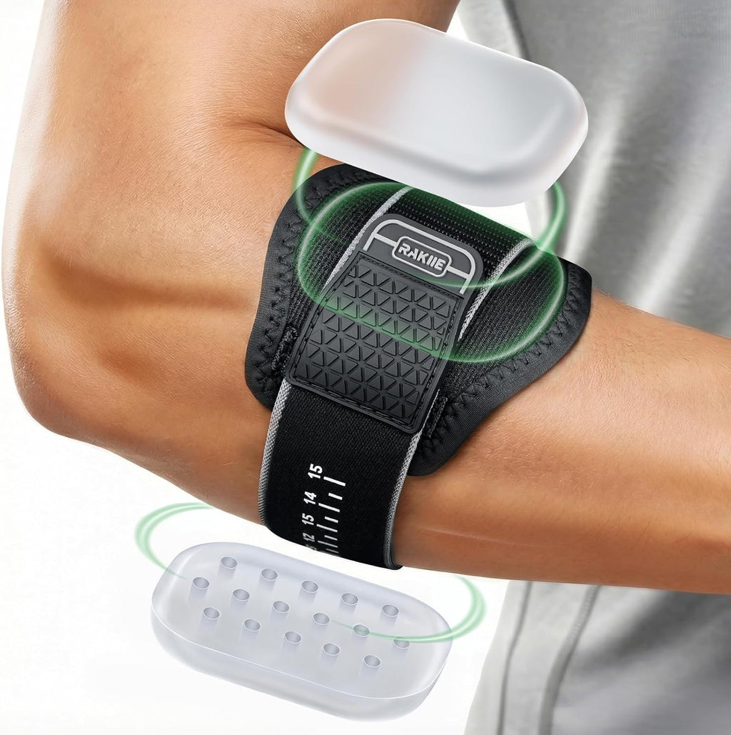 Upgraded Tennis Elbow Brace for Men Women with 2 Silicone Pads, Adjustable Golfers & Tennis Elbow Strap for Tendonitis Pain Relief, Support for Sports, Fits Forearm 7.1''-14', Gray