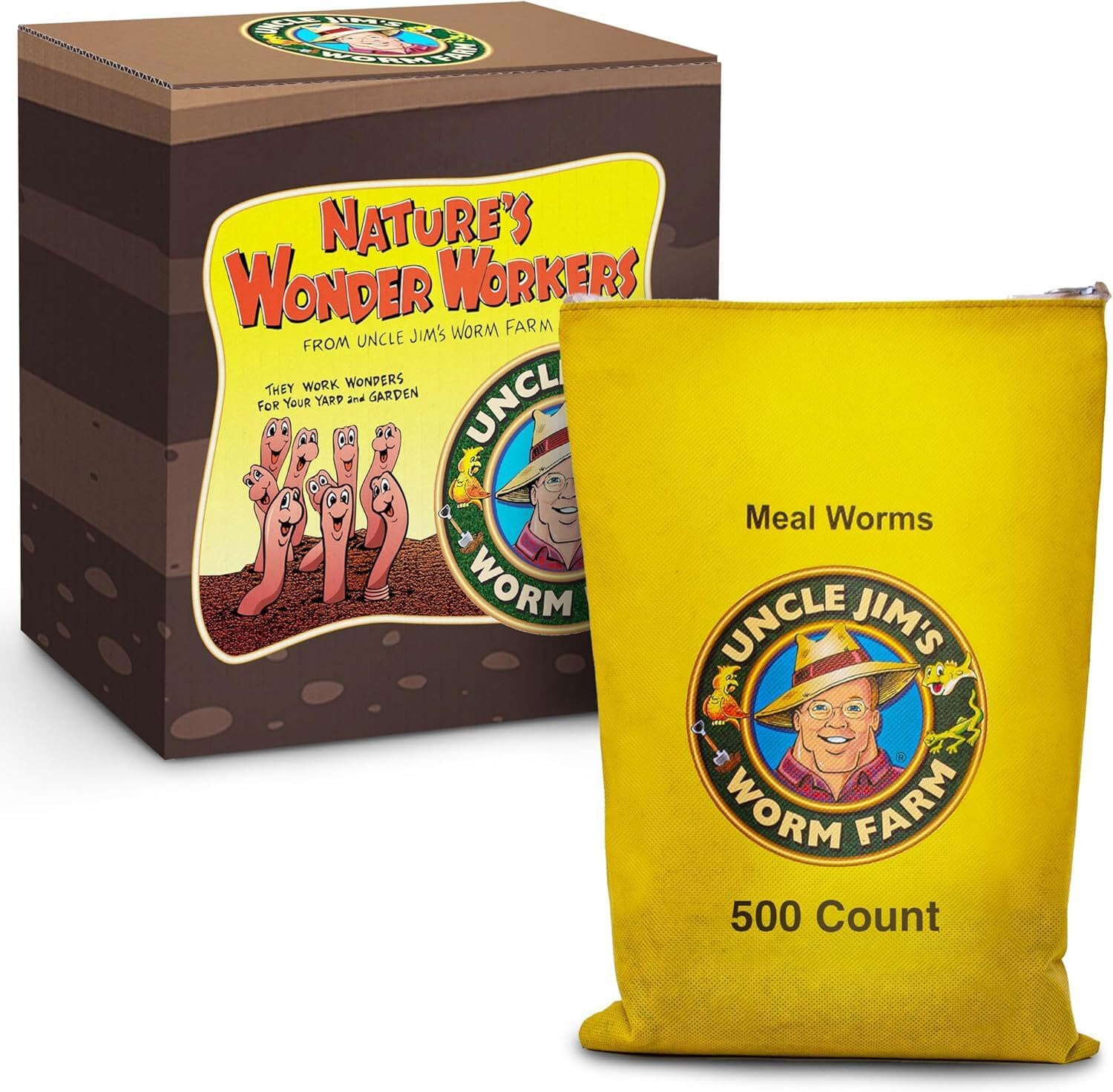 Uncle Jim's Worm Farm 500 Count Mealworms for Reptiles and Chickens | Mealworms for Feeding Lizard, Gecko, Bearded Dragons, Chickens, Birds, and More | Suitable for Fishing Bait