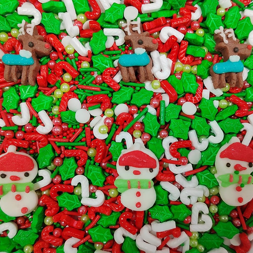 Christmas Sprinkles for Cake Decorating Edible Christmas Snowman Reindeer Icing Decoration for Xmas Party Cake Cupcake Toppers Dessert Cookie Decorations