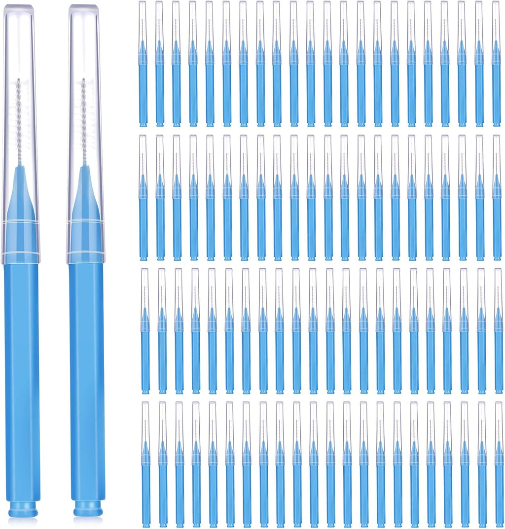 Patelai 100 Pieces Braces Dental Brush for Cleaner Interdental Toothpick Dental Tooth Flossing Head Oral Hygiene Flosser Toothpick Cleaners Tooth Tool(Blue,Proper Size)