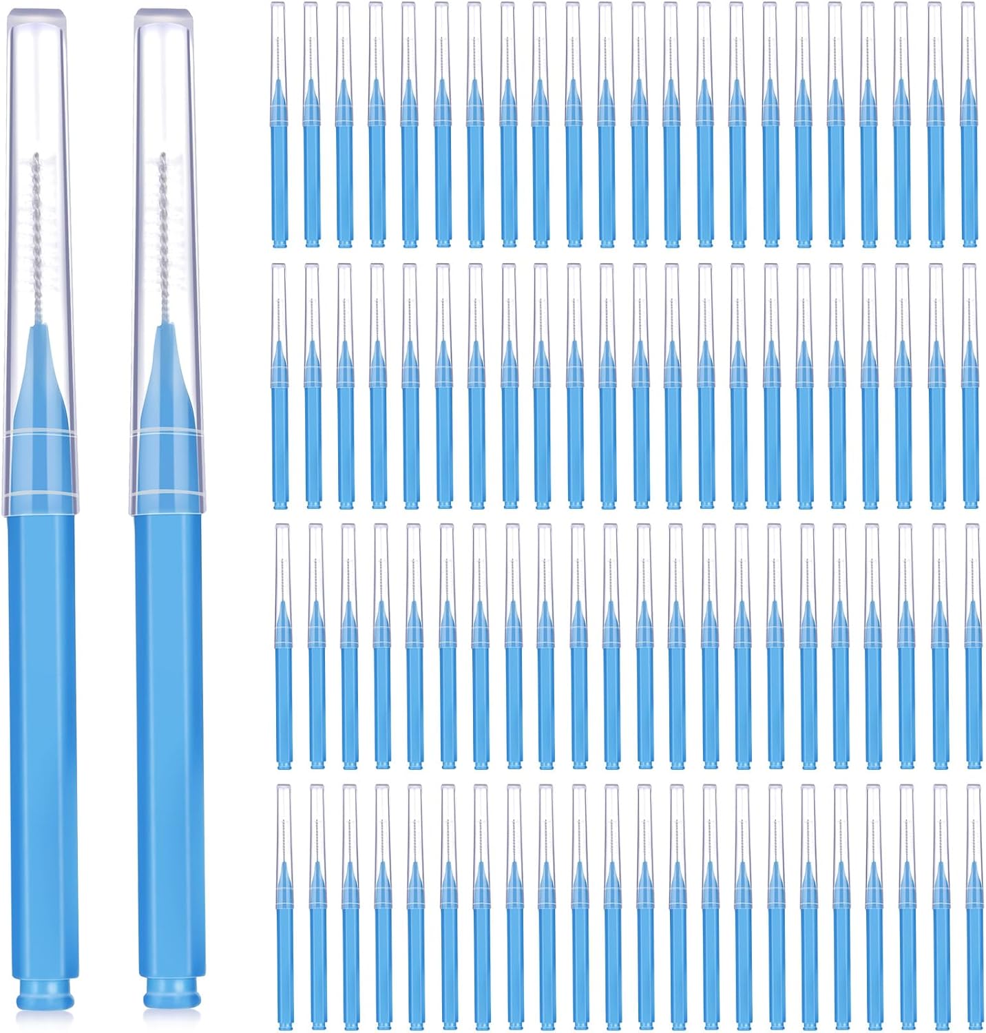 Patelai 100 Pieces Braces Dental Brush for Cleaner Interdental Toothpick Dental Tooth Flossing Head Oral Hygiene Flosser Toothpick Cleaners Tooth Tool(Blue,Proper Size)