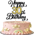 Rsstarxi 1 Pack Happy 30th Birthday Cake Topper Black Gold Glitter Cheers to 30 Years Birthday Sign Cake Pick Hello 30 Theme Cake Decorations for Fabulous Thirty Birthday Party Cake Decorations