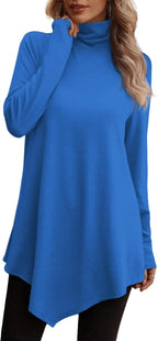 JUSTFASHIONNOW Turtle Neck Shirts for Women Long Sleeve Tunic Tops to Wear with Leggings Dressy Casual Fall Clothes 2025