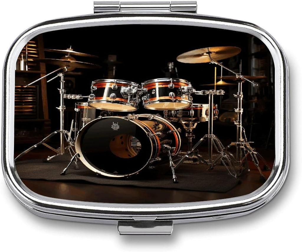 Square Pill Box,Drum Set Medicine Pill Case,Two-Compartment Pill Box,Portable Pill Organizer for Purse Or Pocket